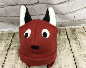 Adult and Kids Fox Fleece Hat, Fox Kids Hat, Fox Lover Gift, Adult Size Winter Hat, Kids Fleece Winter Hat