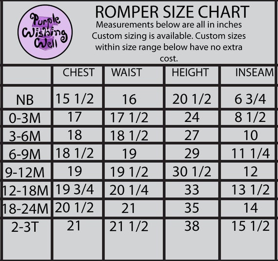 Baby Romper Size Chart