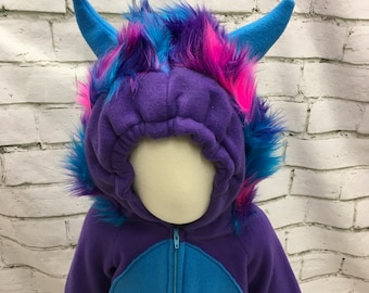 Ready To Ship 12M Purple Monster Costume, Monster Halloween Costume, Fleece Baby Costume, 12M Creature Costume