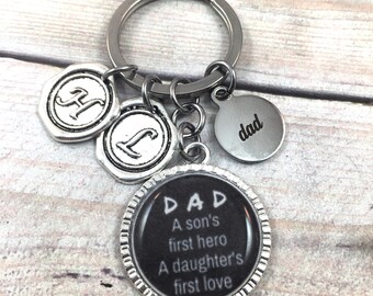 Dad keychain gift, Father's Day Gift, A Son's Hero,  A Daughter's First Love, Gift from kids, Gift from son, Gift from Daughter