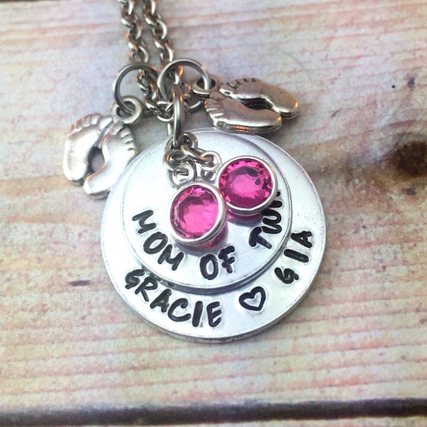 Personalized Mom Of Twins Necklace, Mother Necklace, Multiple Birth Necklace, Aluminum Jewelry