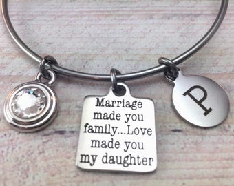 Daughter in law bracelet, Marriage made you family, love made you my daughter, wedding gift, daughter in law gift