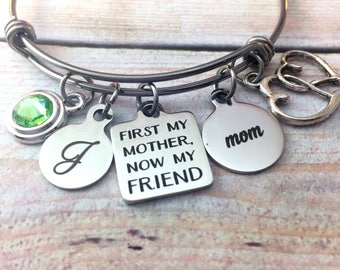 First my Mother bangle, Now my friend bracelet, Mom bangle, Mother's Day Gift, Gift from Daughter or son, Swarowski birthstone bangle