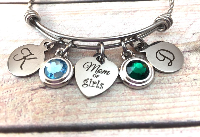 Initial charm bracelet Gift from Daughter/'s Mom of Girls bangle bracelet Mother/'s Day gift