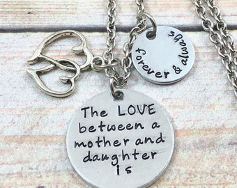 Mother Necklace, Daughter Necklace, A Love Between A Mother And Is Forever And Always Necklace, Aluminum Necklace,