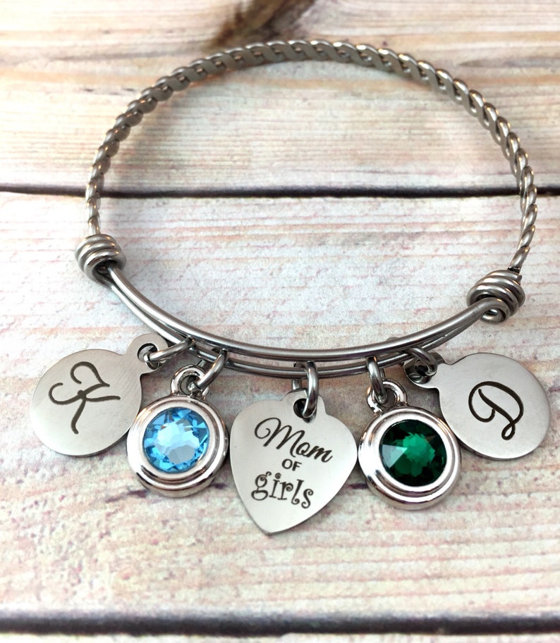 Initial charm bracelet Gift from Daughter/'s Mom of Girls bangle bracelet Mother/'s Day gift
