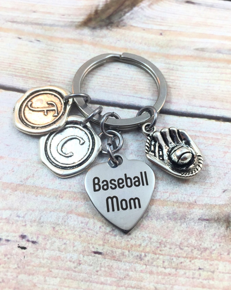 Mom gift Baseball Mom Keychain Birthday mom gift Initial keyring Gift from kids Gift for Mom