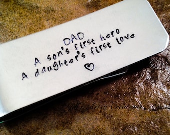 Father's Day Money Clip, Gift From Kids Money Clip, A son's first hero, A daughter's first love money clip, Aluminum Money Clip
