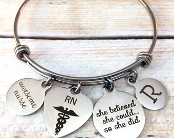 Nurse Bracelet, She believed she could, awesome nurse bangle, gift for nurse, RN gift
