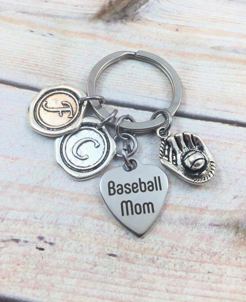 Mom gift Baseball Mom Keychain Birthday mom gift Initial keyring Gift from kids Gift for Mom