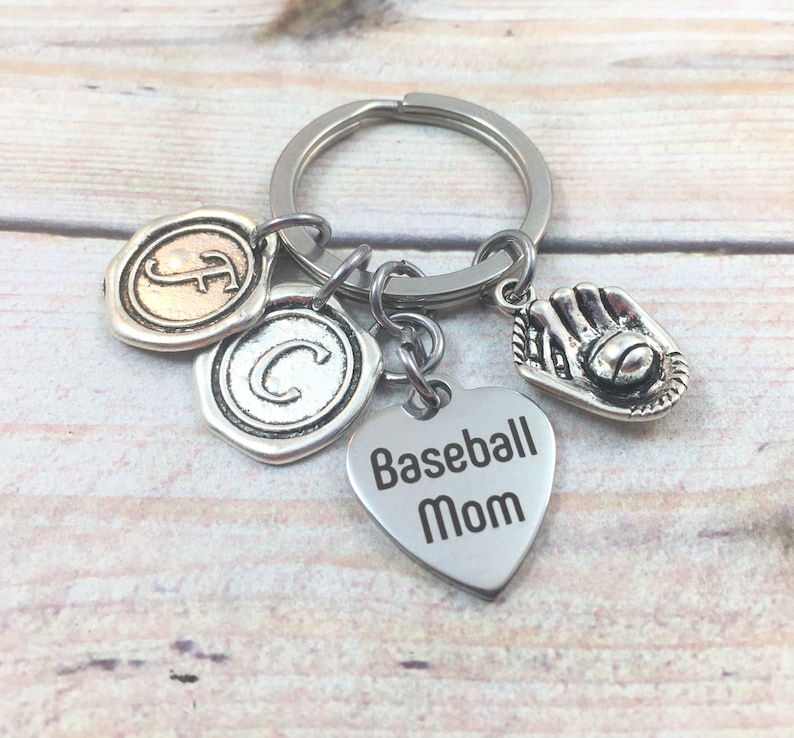 Mom gift Baseball Mom Keychain Birthday mom gift Initial keyring Gift from kids Gift for Mom