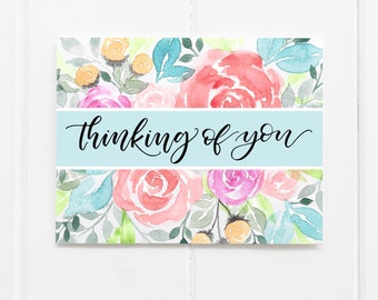 Floral Thinking of You Card, Watercolor Note Card
