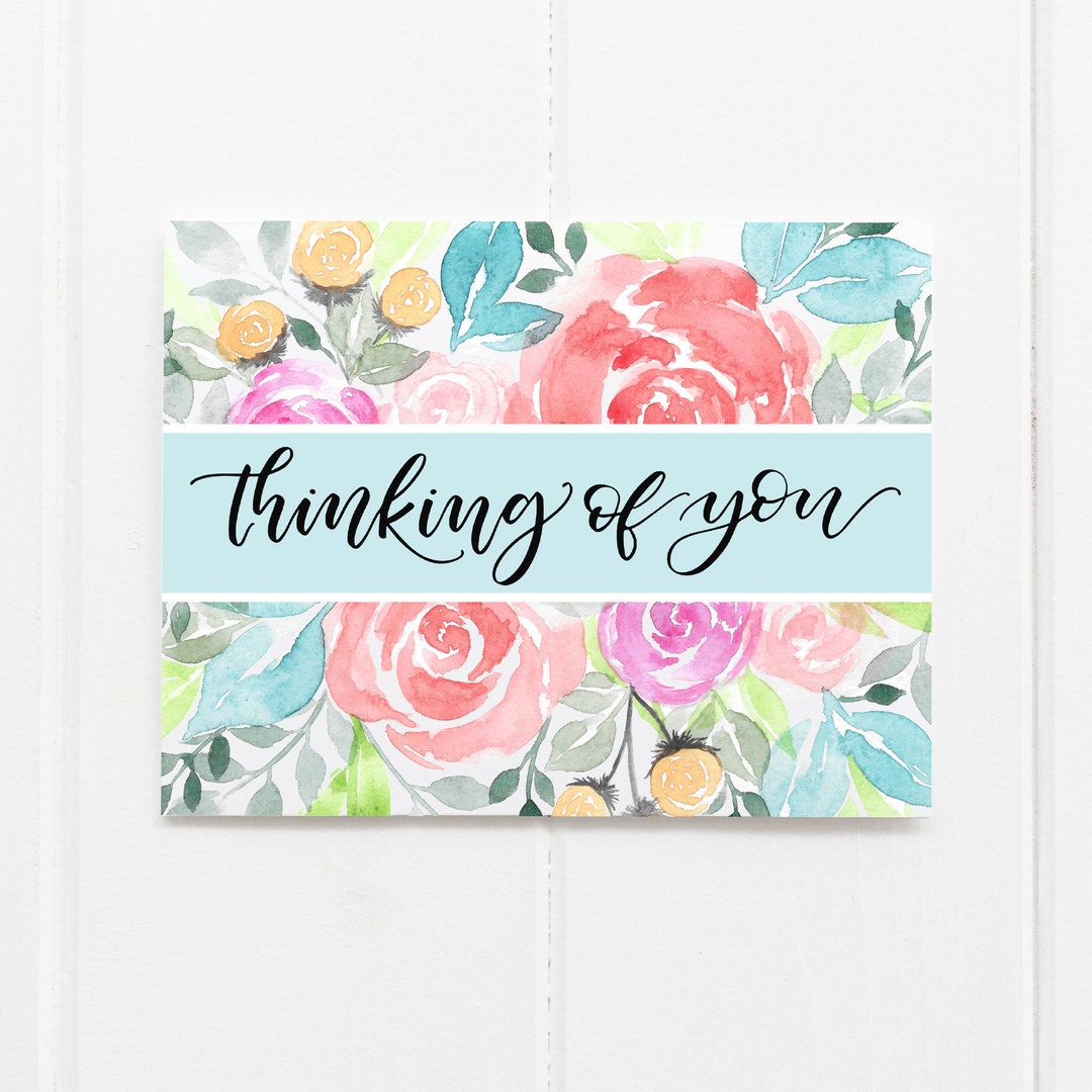 Set Floral Thinking of You Note Cards, Hand Lettered Greeting Card - Etsy