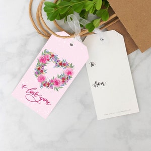 Love You Floral Heart Gift Tags, Gift Wrap Tags, Hanging Gift Tags