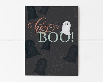 Hey Boo! Halloween Fall Greeting Card, Blank Note Card