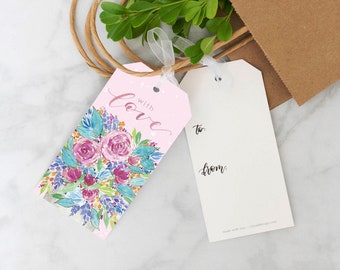 Floral Bouquet With Love Gift Tag, Gift Wrap Tags, Hanging Gift Tags