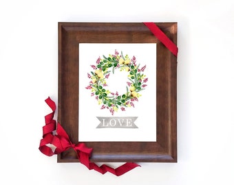 Wreath Art Print, Watercolor Wreath Wall Decor