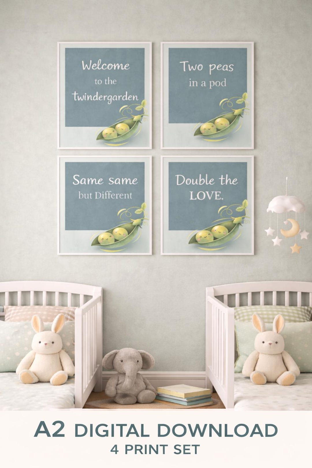 Twin Nursery Wall Art Printable Set | Bundle | Two Peas in a Pod | Baby ...