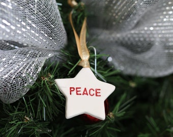 Peace Christmas Ornament - Star ornament - Ceramic ornament - Handmade ornament