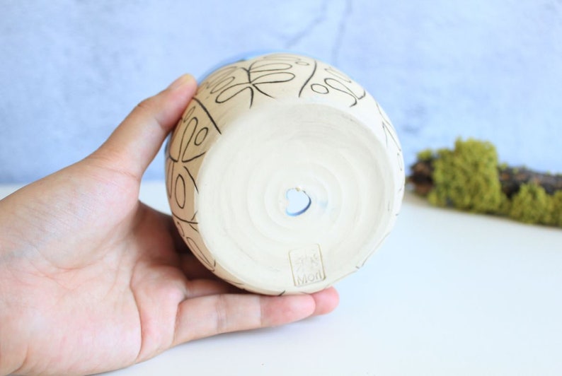 Dream blue monstera planter Succulent planter Carved pot Monstera planter Handmade planter Flower pot Succulent lover gift image 5