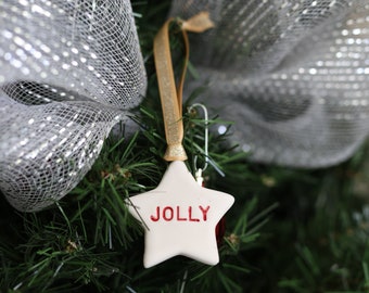 Jolly Christmas Ornament - Star ornament - Ceramic ornament - Handmade ornament