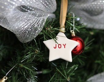 Joy Christmas Ornament - Star ornament - Ceramic ornament - Handmade ornament