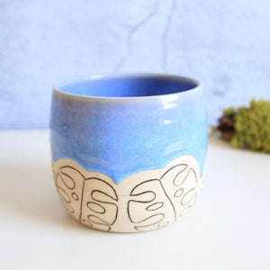 Dream blue monstera planter Succulent planter Carved pot Monstera planter Handmade planter Flower pot Succulent lover gift image 1