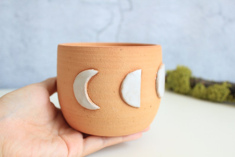 Terracotta Moon Circle Planter Moon Planter Succulent Planter Planter fait à la main Pot fait à la main Cadeau succulent image 1