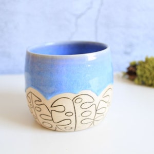 Dream blue monstera planter Succulent planter Carved pot Monstera planter Handmade planter Flower pot Succulent lover gift image 3