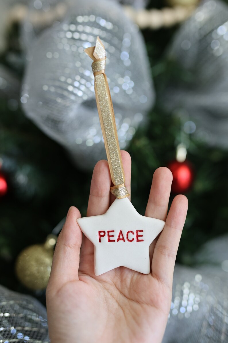 Peace Christmas Ornament Star ornament Ceramic ornament Handmade ornament image 2