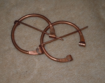 Large Copper Penannular brooch scrolled ends kilt pins Irish Scottish Viking Celtic