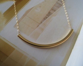 Gold tube necklace, Curved tube necklace, Simple gold necklace, Curved gold necklace, Gold bar necklace, Christmas gift