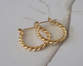 Gold hoops, Gold hoop earrings, Hoops earrings, Small gold earrings, Braid gold hoops,Boho gold hoops, Unique gold hoops, Gift for her