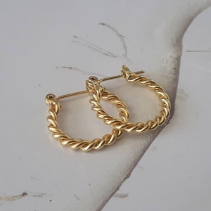 Gold hoops, Gold hoop earrings, Hoops earrings, Small gold earrings, Braid gold hoops,Boho gold hoops, Unique gold hoops, Gift for her image 1