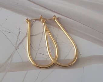 Oval hoops, Teardrop hoops, Gold teardrop hoops, Gold oval hoops, Women gold hoops, Hoop earrings, Oval shape hoops, Boho gold hoops, Gift