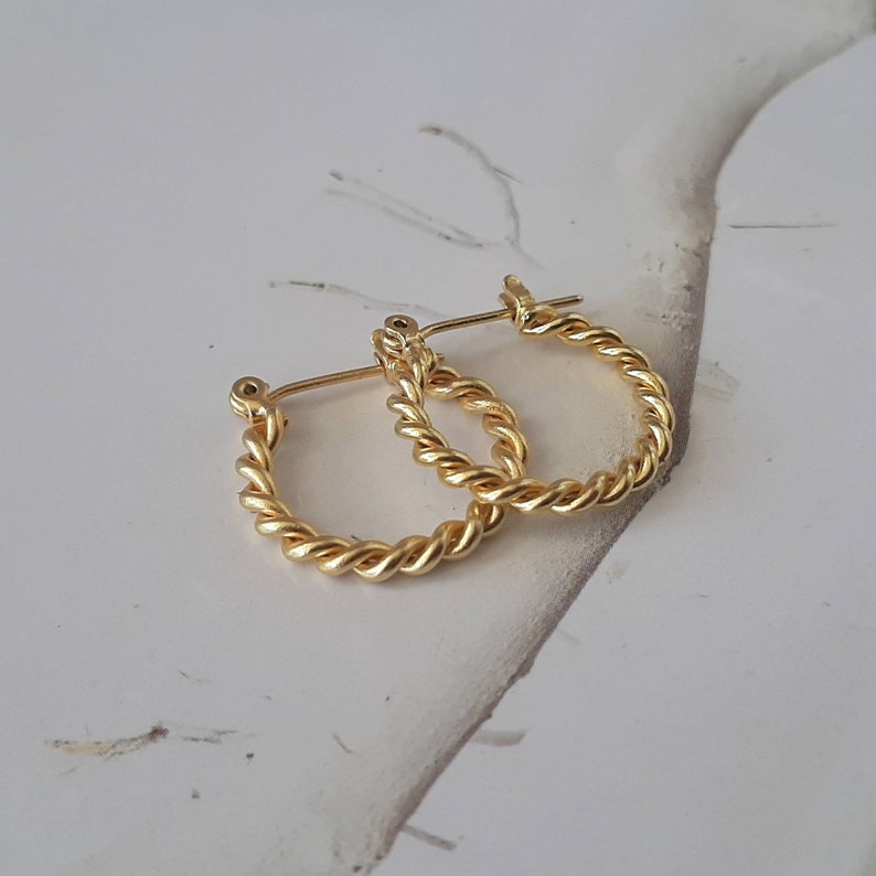 Gold hoops, Gold hoop earrings, Hoops earrings, Small gold earrings, Braid gold hoops,Boho gold hoops, Unique gold hoops, Gift for her image 1