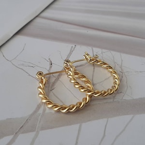 Gold hoops, Gold hoop earrings, Hoops earrings, Small gold earrings, Braid gold hoops,Boho gold hoops, Unique gold hoops, Gift for her image 4