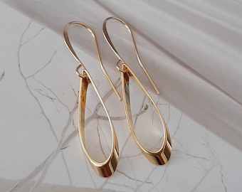 Teardrop earrings, Gold teardrop earrings, Teardrop dangle earrings, Dainty dangle earrings, Golden teardrop earrings, Hollow teardrop