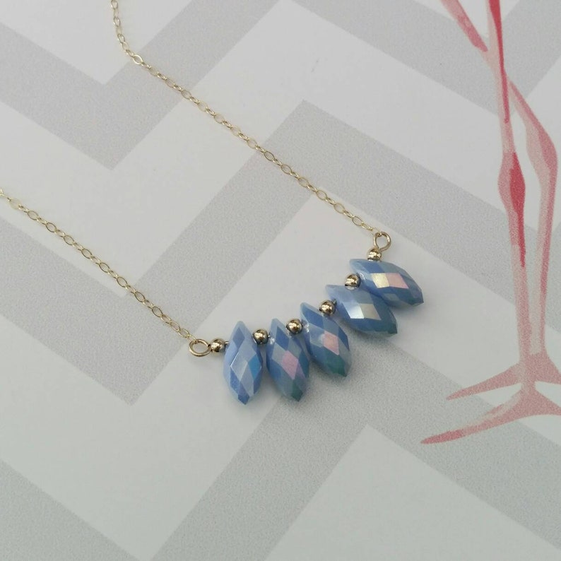 Gold filled necklace Teardrops necklace Blue teardrops necklace Row of crystals necklace Blue stones necklace Blue crystals necklace