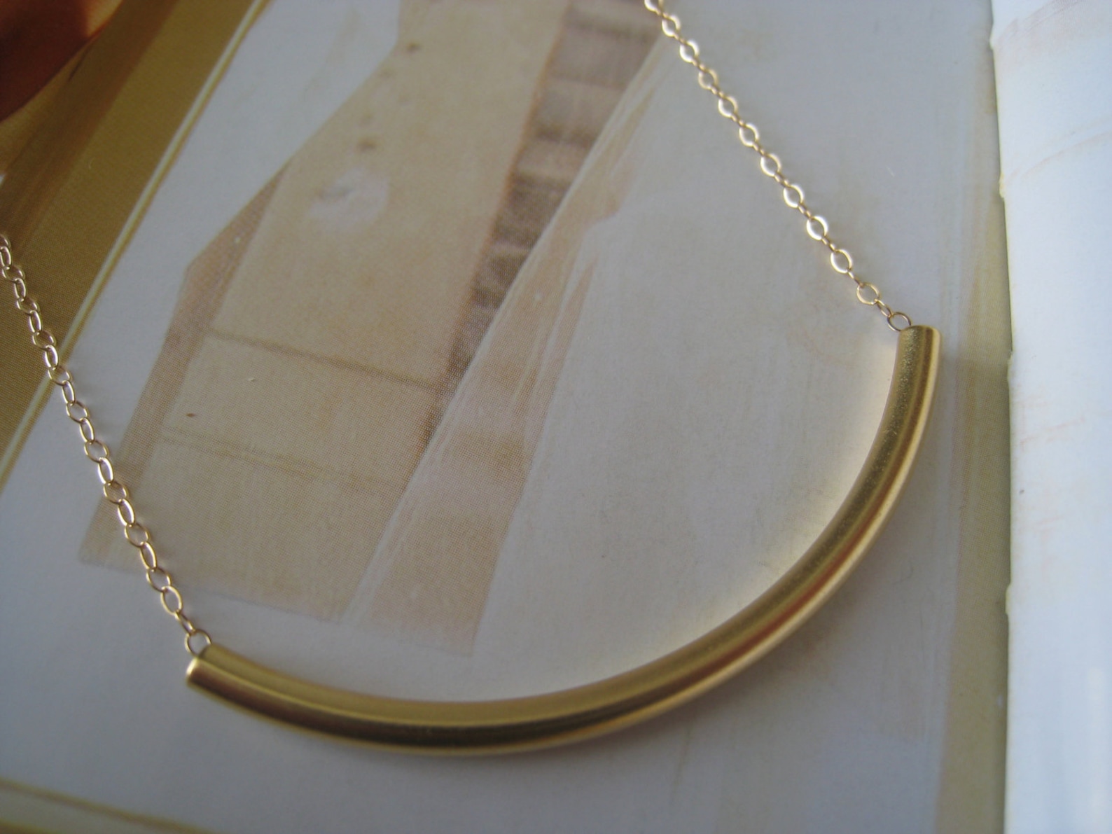 Gold Tube Necklace, Curved Tube Necklace, Simple Gold Necklace, Curved