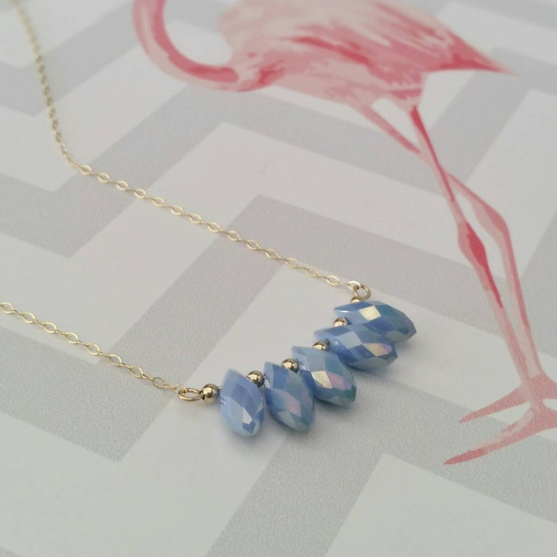 Gold filled necklace Teardrops necklace Blue teardrops necklace Row of crystals necklace Blue stones necklace Blue crystals necklace