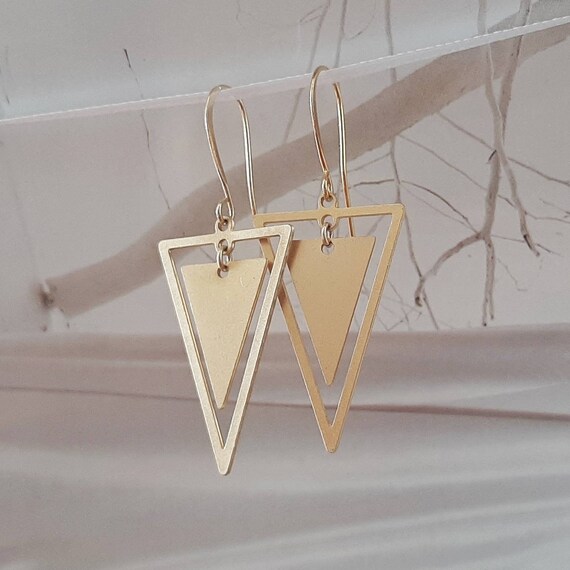 Triangle earring Triangle earrings Gold triangle earrings Etsy