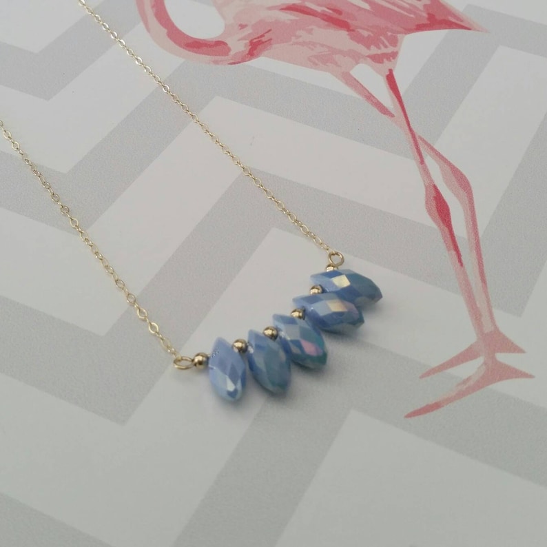 Gold filled necklace Teardrops necklace Blue teardrops necklace Row of crystals necklace Blue stones necklace Blue crystals necklace