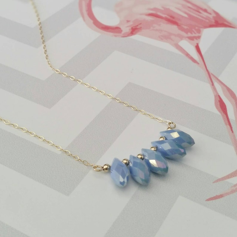 Gold filled necklace Teardrops necklace Blue teardrops necklace Row of crystals necklace Blue stones necklace Blue crystals necklace
