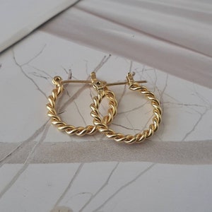 Gold hoops, Gold hoop earrings, Hoops earrings, Small gold earrings, Braid gold hoops,Boho gold hoops, Unique gold hoops, Gift for her image 5