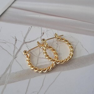 Gold hoops, Gold hoop earrings, Hoops earrings, Small gold earrings, Braid gold hoops,Boho gold hoops, Unique gold hoops, Gift for her image 2