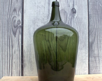 Antique authentic demijohn dame jeanne glass bottle 17 in beautifull home farmhouse deco eyecatcher bulb drop shape bottle flower vase urn