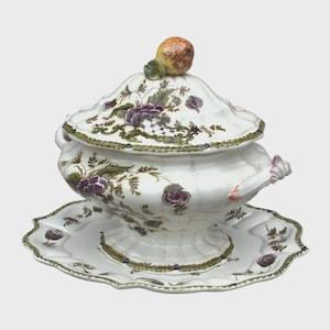 Rustic French Terrine: Ceramic Soup Tureen with Pear Finial