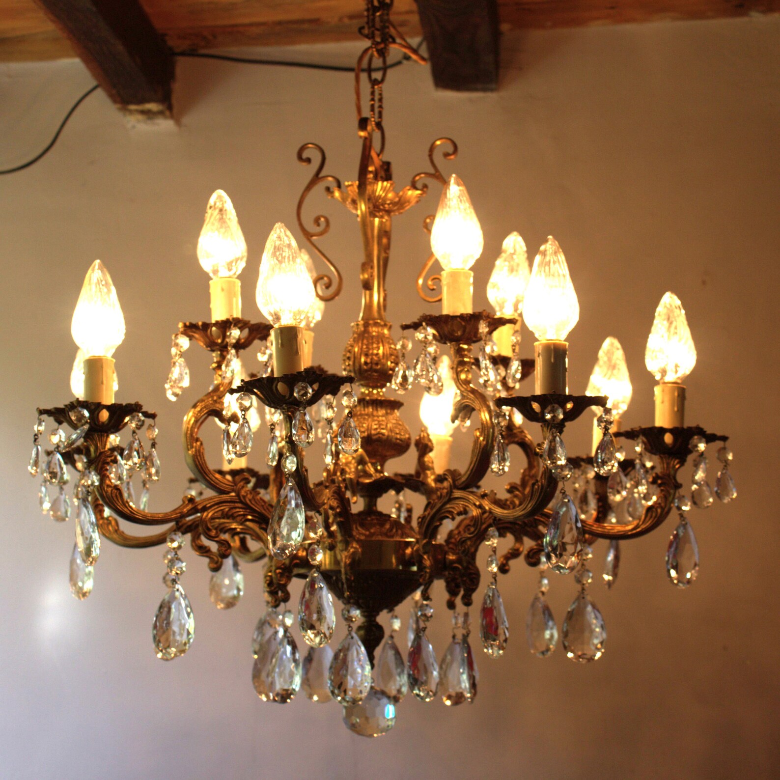 Antique Copper Chandelier Cherub Decor Glass Prisms 12 Bulb Lighting Photo Inspiration