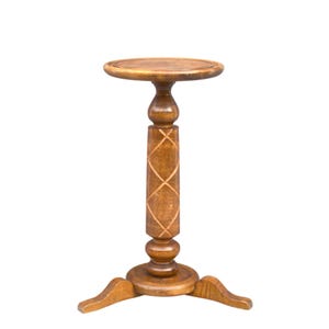 Anitque solid wood pedestal bonsai plant stand table with ornate carved column elegant home decor accent piece for entryway or living room